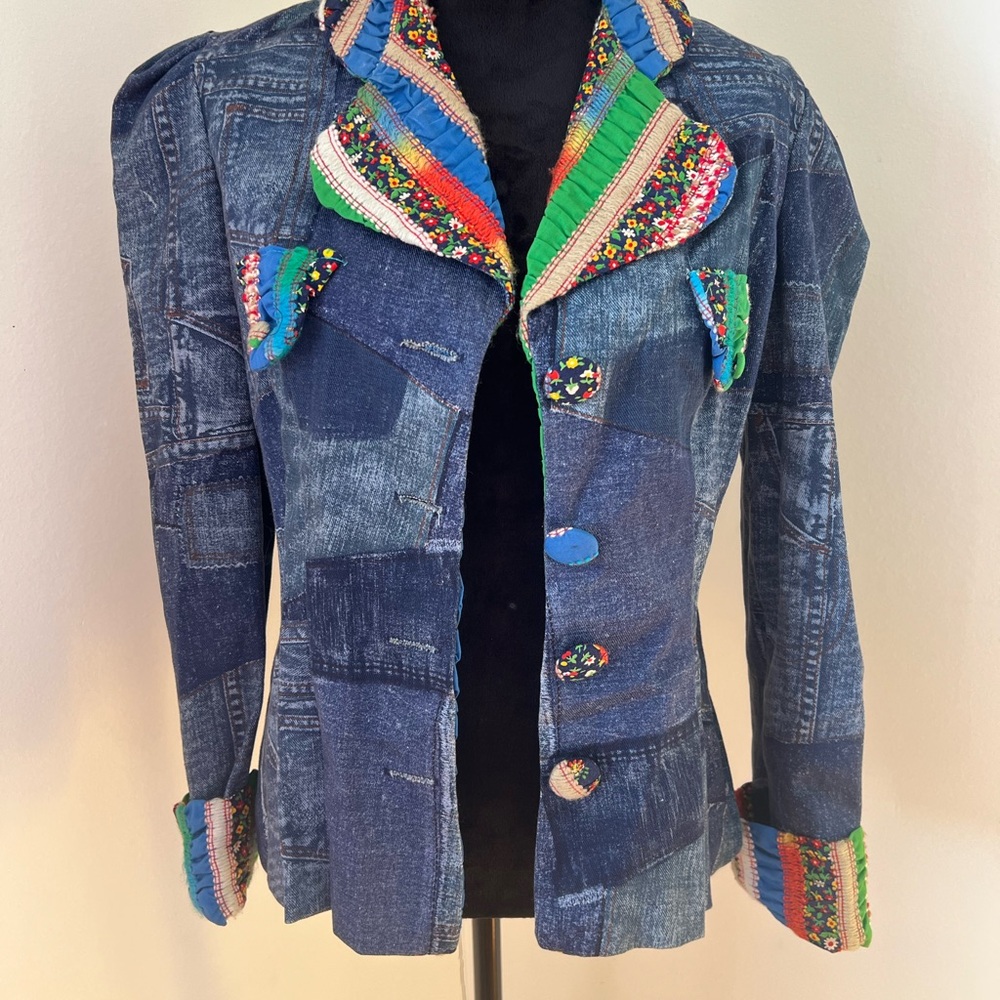 Colorful Patchwork Denim Jacket - image 1